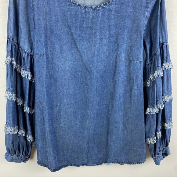 JANE & Delancey Chambray Lyocell Boho Tiered Fringe Sleeves Top Medium - Picture 5 of 10